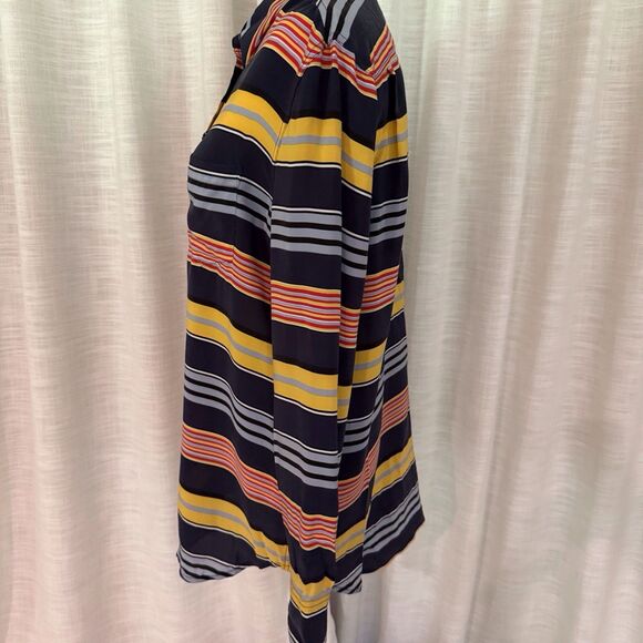 Equipment Femme Shirt Womens Small Navy Blue Striped 100% Silk Button‎ Up Top - Picture 5 of 15